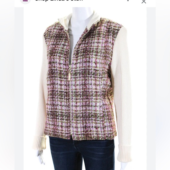 St. John Sport Tweed Zip Front Sweater Jacket | Ivory/Purple Size S- M (m) - Picture 1 of 10